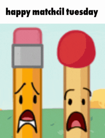 a picture of a pencil and a match with faces on them