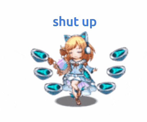 a girl with headphones is surrounded by blue circles and the word shut up