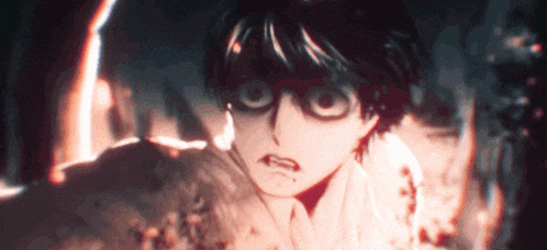 a close up of a person with big eyes