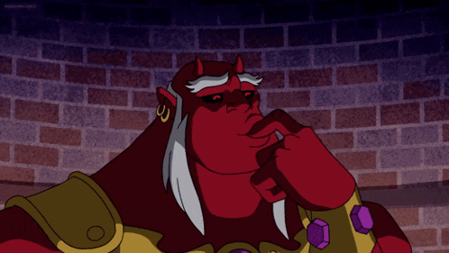 a cartoon character with a beard and horns is smiling