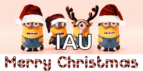 three minions wearing santa hats and the words merry christmas on the bottom