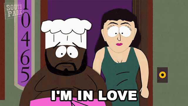 a cartoon character from south park says " i 'm in love " while standing next to another character