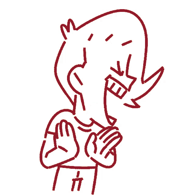 a line drawing of a person covering their face