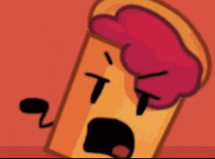 a cartoon drawing of a slice of bread with a red sauce on it 's face