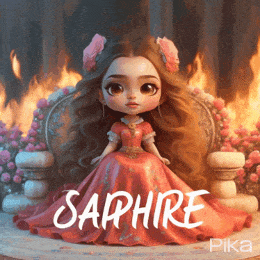 a picture of a doll with the name sapphire written on it