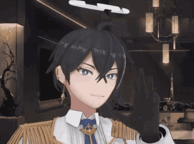 a cartoon character with black hair and blue eyes