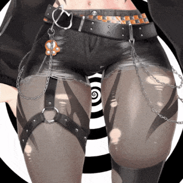a close up of a woman 's legs with chains around them
