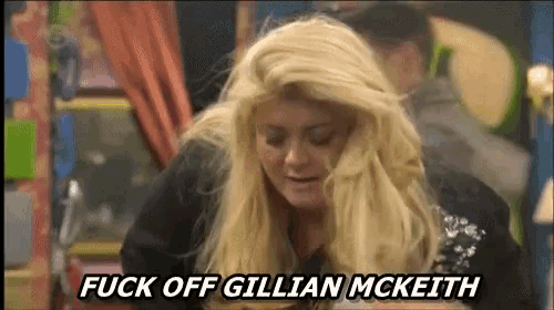 a blonde woman says fuck off gillian mckeith in a video