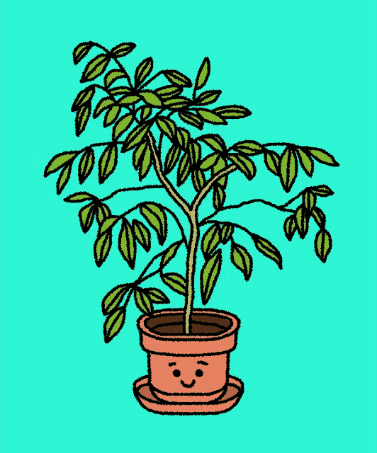 a drawing of a potted plant with a smiling face