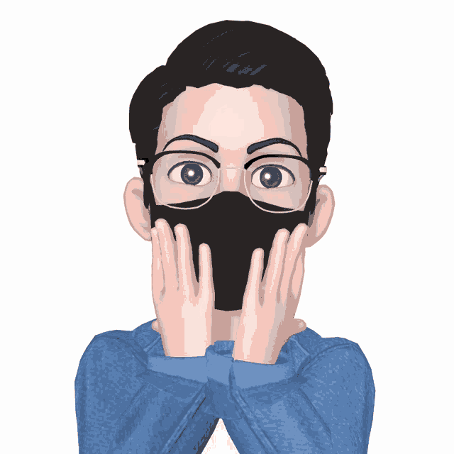 a man wearing glasses and a black face mask