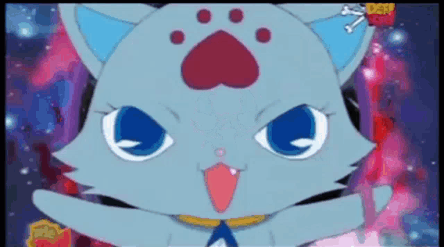 a cartoon cat with a heart on its head is making a funny face