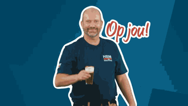 a man in a hbm shirt holds a beer