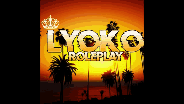 a sunset with palm trees and the words lyoko roleplay