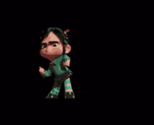a cartoon character is standing on a black background and giving a thumbs up .