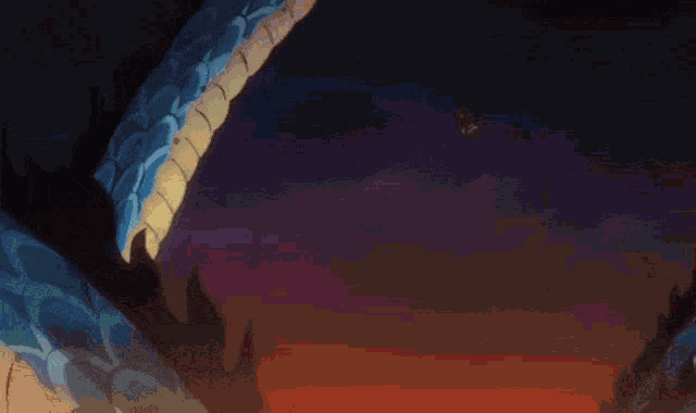 a cartoon character says paradise waterfall in front of a large blue dragon