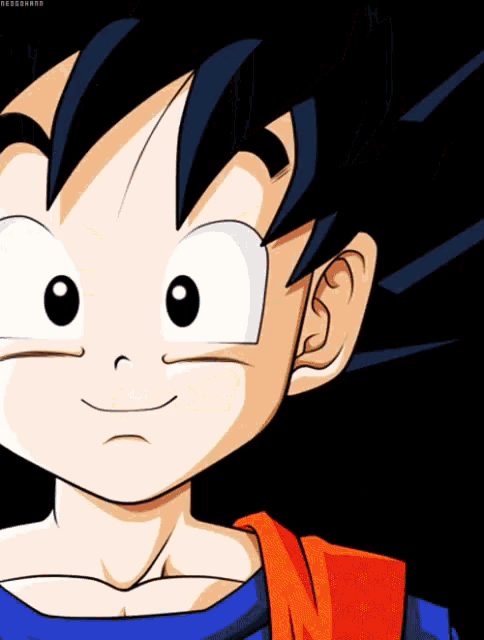 a close up of a cartoon character with a blue shirt on
