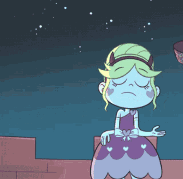 a cartoon girl in a purple dress with hearts on it