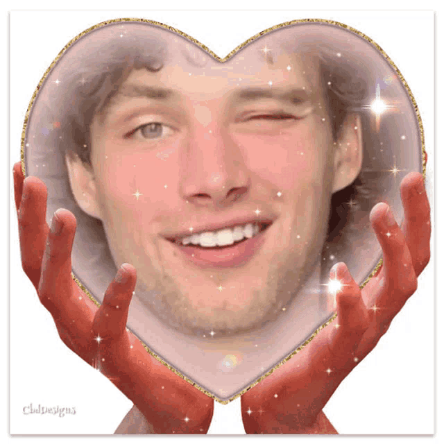 a picture of a man 's face in a heart shaped frame with the words club designs on the bottom
