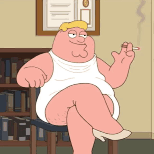 peter griffin smoking a cigarette while wearing a white tank top