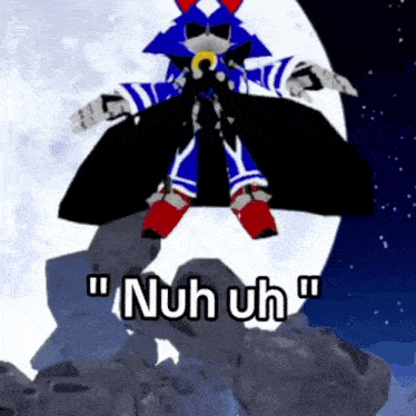 a cartoon character with the words " nuh uh " written on the bottom