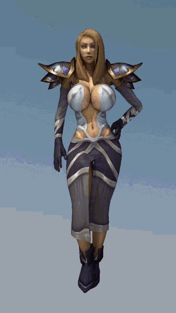 a woman with a very large breast is wearing a very revealing outfit
