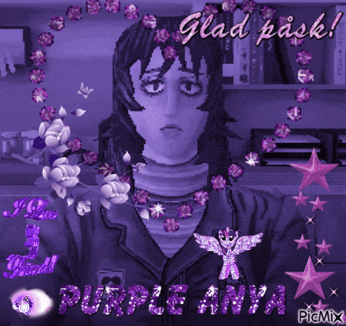 a picture of a girl with the name purple anna written on it