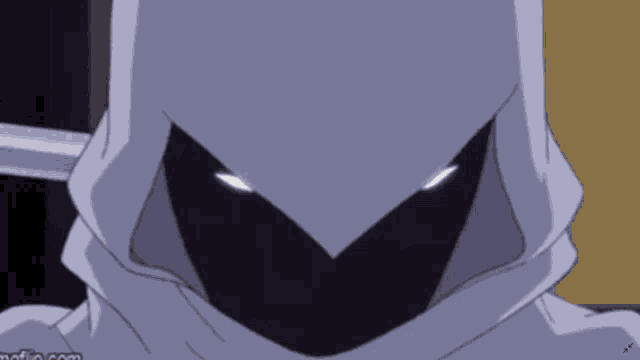a close up of a cartoon character 's face with a hood