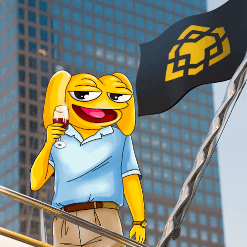 a cartoon of a man holding a glass of wine in front of a flag that says lp