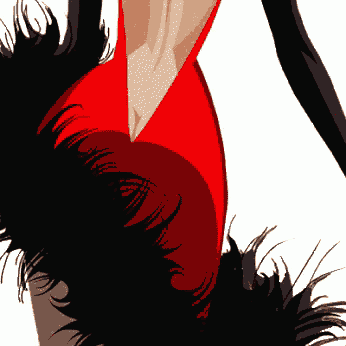 a woman in a red dress with black hair is dancing