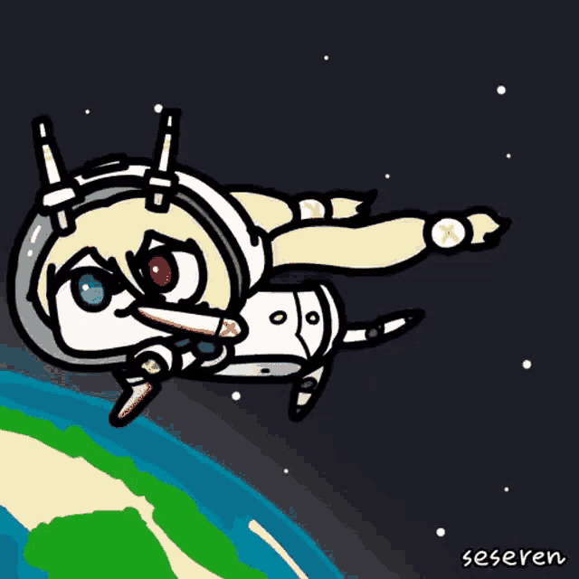 a cartoon drawing of a person in a space suit with the words seseren below it