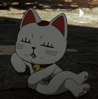 a cartoon cat with a bell around its neck is laying down