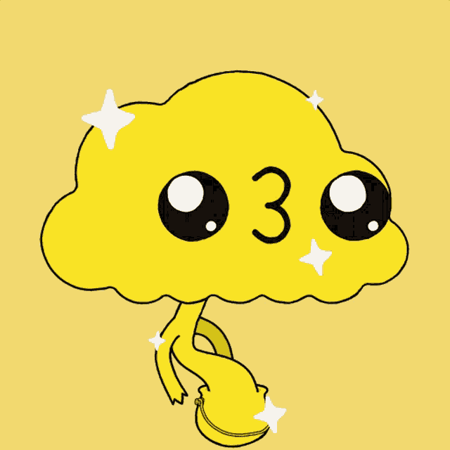 a cartoon drawing of a yellow cloud with the number 3 on it 's face