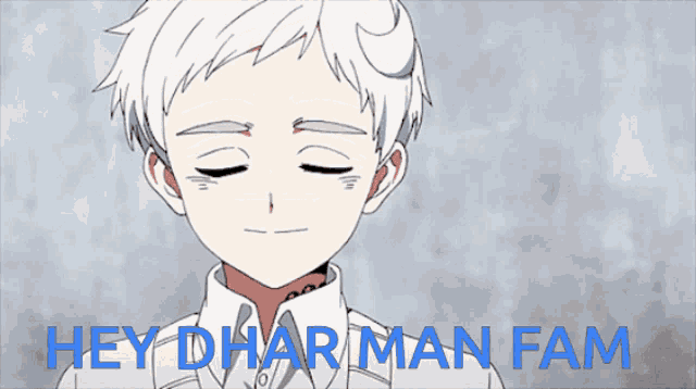 a picture of a boy with the words hey dharman fam written below him