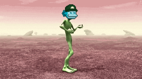 a cartoon character with a m on his hat is dancing