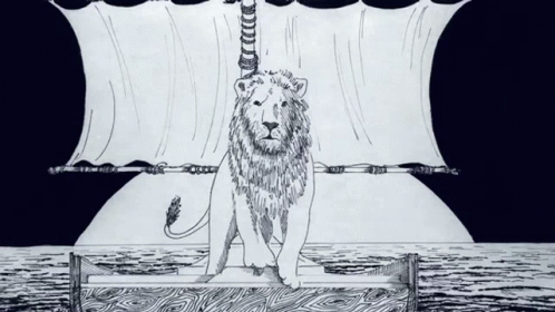 Lion On A Boat At Seas GIF