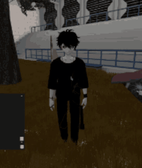 a person in a video game is standing in the grass
