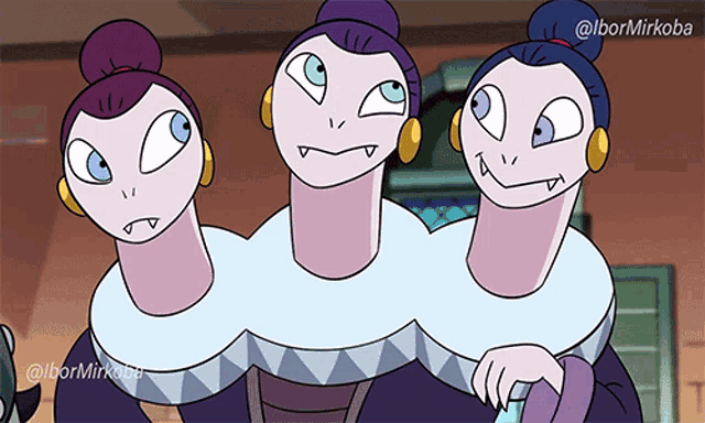 three cartoon characters are standing next to each other with the hashtag @lbormirkoba on the bottom