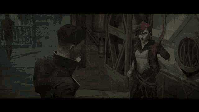 a blurred image of a person wearing a red mask .