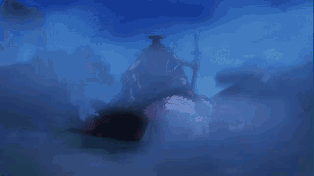 a cartoon character is holding a sword while sitting on another person 's back
