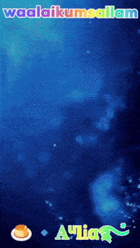 a blue background with the words waalaikumsalam and a picture of a cake