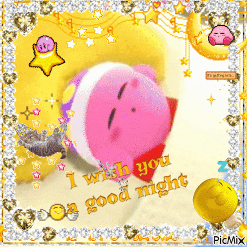 a picture of kirby with the words i wish you a good night
