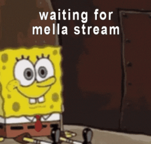 a cartoon of spongebob squarepants sitting on the ground waiting for a stream