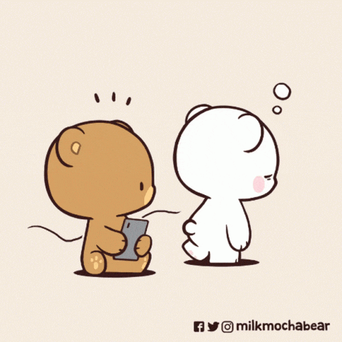 a cartoon of two teddy bears one holding a cell phone