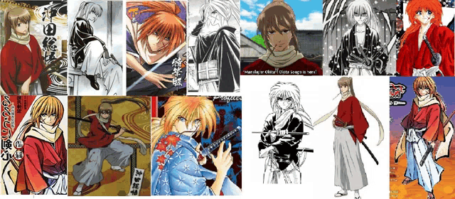 a collage of images of a samurai with a sword
