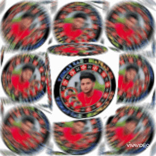a picture of a man in a red shirt is surrounded by a roulette wheel