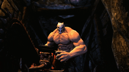a cartoon character with a mask on his face is holding a chainsaw