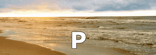 a picture of a beach with the letter p in the foreground