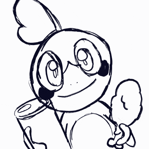 a black and white drawing of a bird holding a can