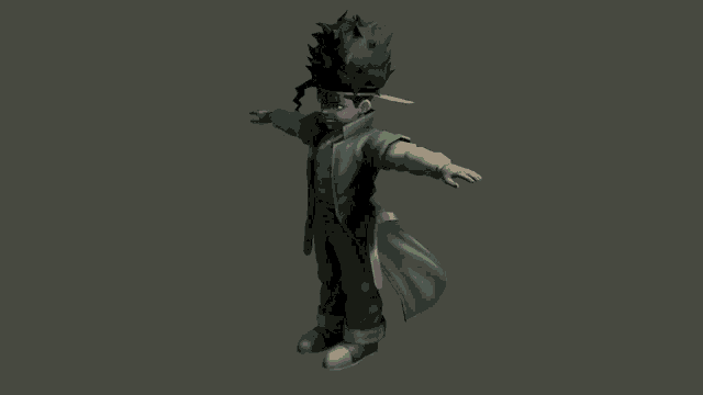 a 3d model of a person with their arms outstretched on a grey background
