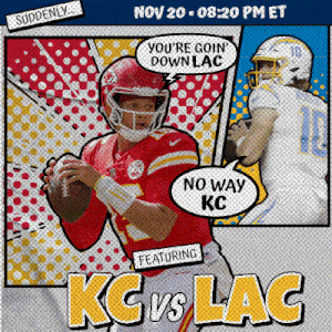 a poster for a football game featuring kc and lac